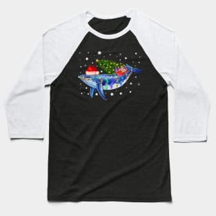 Blue Whale Christmas Color Lights Xmas Santa Hat Whale Gifts Baseball T-Shirt